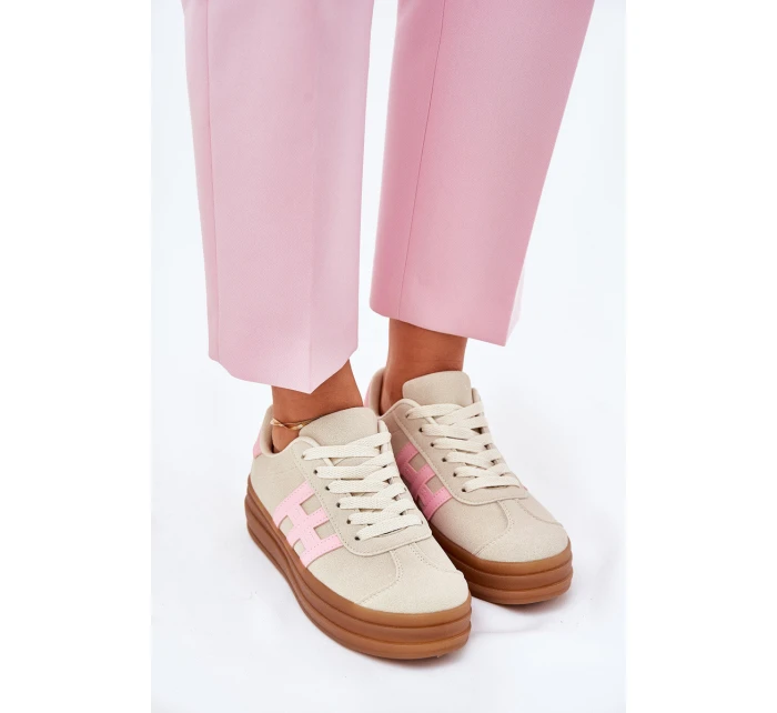 Sneakersy Damskie Na Platformie Beżowe Syliyana