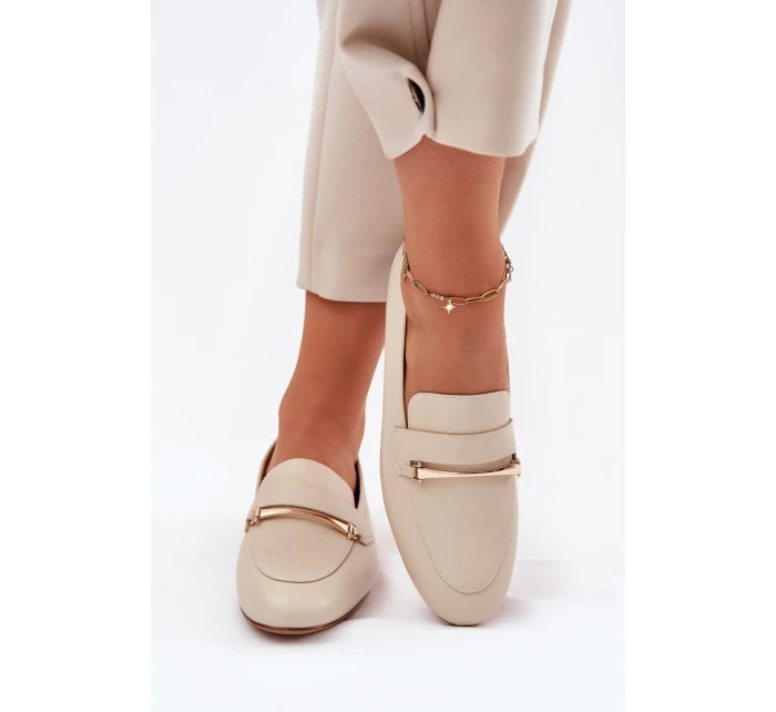 Skórzane Półbuty Mokasyny Damskie Maciejka K6809-04 Beżowe