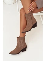 Sametové Kotníkové Boty Dámské Na Podpatku Zateplené Khaki model 21707093 - Boto
