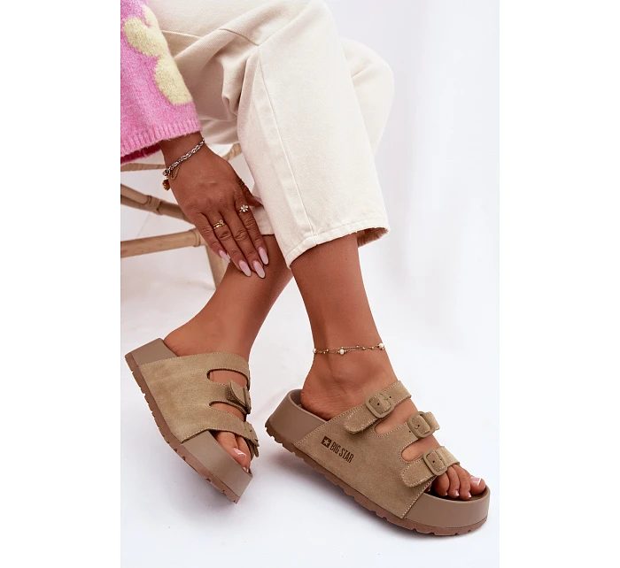 Dámské pantofle na masivní platformě s řemínky Big Star Béžové