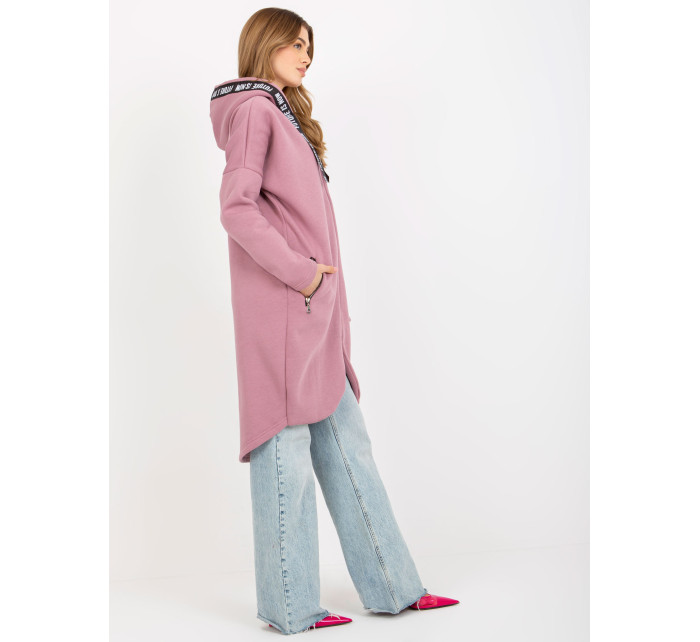 Dusty pink dlhá mikina na zips s kapucňou