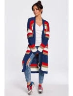 Dámsky dlhý sveter BK036 model 4 Tmavo modrá červená - BeWear