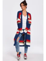 Dámsky dlhý sveter BK036 model 4 Tmavo modrá červená - BeWear