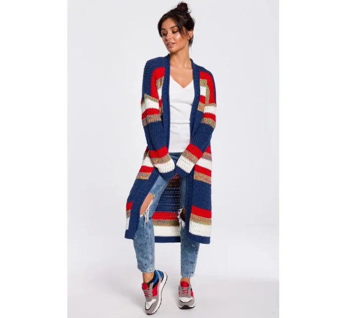 Dámsky dlhý sveter BK036 model 4 Tmavo modrá červená - BeWear