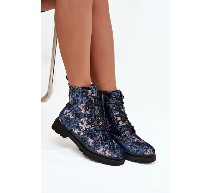 Dámske zateplené členkové topánky 57C1052 Dark Blue Pattern - Artiker