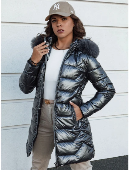 Dámská zimní bunda prošívaná dlouhá s kapucí SHINE šedá Dstreet model 21980126 - FashionStreet