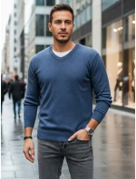 Pánsky modrý sveter s výstrihom do V FashionStreet WX2317