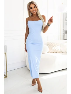 673-2 Midi šaty s tenkými ramienkami a jemným leskom - modré