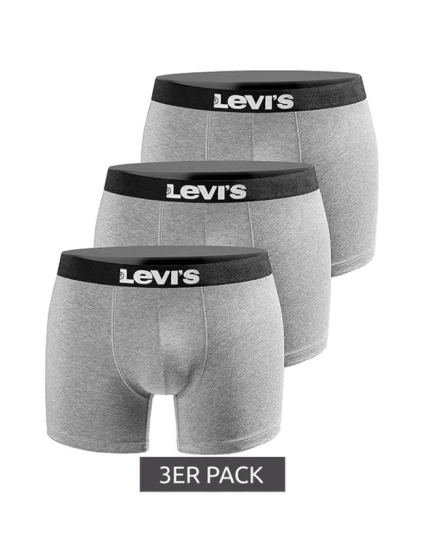 Pánske 3-pakové šedé bavlnené boxerky Levi's Pánske 3-pakové šedé bavlnené boxerky Levi's