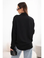 Dámská viskózová košile s dlouhým rukávem a volánky černá