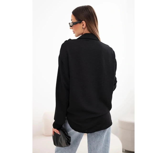 Dámská viskózová košile s dlouhým rukávem a volánky černá