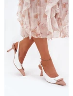 Eleganckie Szpilki Z Ozdobą Eko Skórzane Białe Ottoles