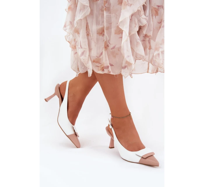 Eleganckie Szpilki Z Ozdobą Eko Skórzane Białe Ottoles