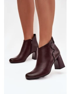 Skórzane Botki Ocieplane Na Słupku Bordowe Ivessara