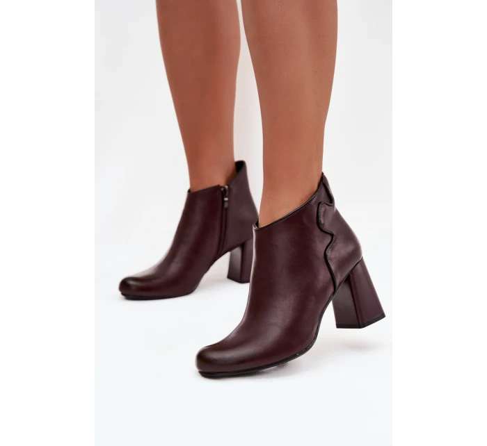 Skórzane Botki Ocieplane Na Słupku Bordowe Ivessara