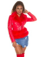 Dámská sexy kožená bunda s kožešinou Červená model 21041666 - In-style Fashion Dámská sexy kožená bunda s kožešinou Červená model 21041666 - In-style Fashion