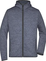 Daiber JN 589 Pánska pletená fleecová bunda s kapucňou 02.0589 denim melange/čierna