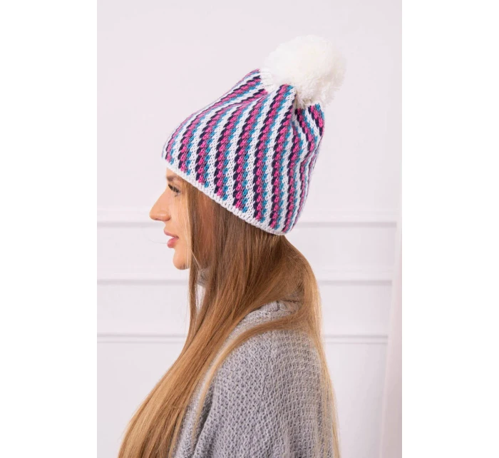 Dámska čiapka s brmbolcom Hanna K328 biela+džínsy