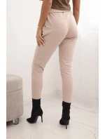 Dámské kalhoty z bavlny s vázáním v pase a model 21768706 nohavicemi béžové - K-Fashion Dámské kalhoty z bavlny s vázáním v pase a model 21768706 nohavicemi béžové - K-Fashion