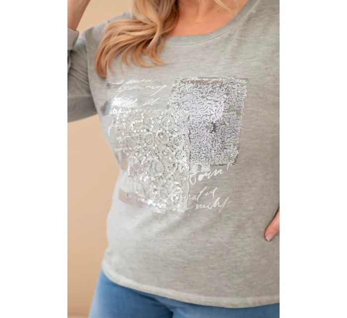 Dámska blúzka s potlačou v nadmernej veľkosti s dlhším chrbtom Khaki