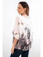 Dámska blúzka s plisovanými rukávmi a potlačou čierna