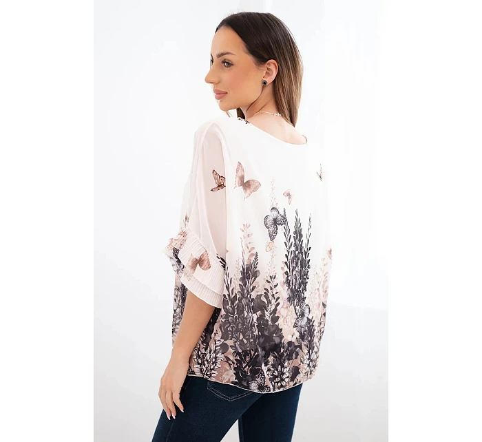 Dámska blúzka s plisovanými rukávmi a potlačou čierna