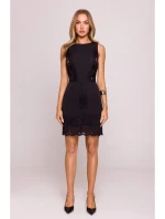 M864 Mini šaty s čipkovanými panelmi - čierne