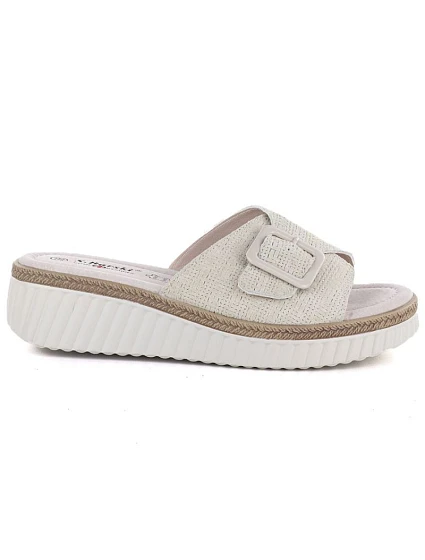Dámské kožené žabky na platformě beige model 22097155 - S.Barski