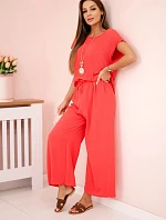 Viskózový set plisovaná blúzka + nohavice malinová