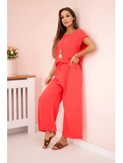 Viskózový set plisovaná blúzka + nohavice malinová