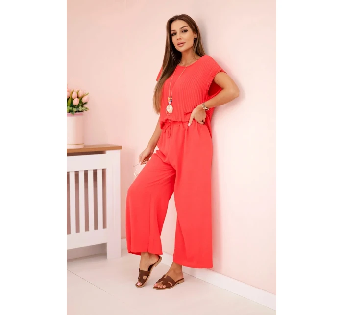 Viskózový set plisovaná blúzka + nohavice malinová