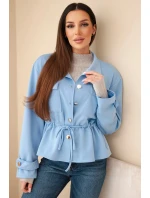 Dámska maslová mikina na gombíky so šnúrkou a vreckami modrá