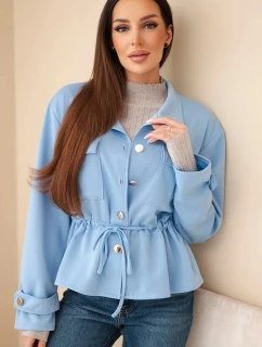 Dámska maslová mikina na gombíky so šnúrkou a vreckami modrá