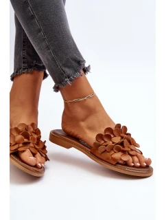 Zazoo 40381 Damskie Skórzane Klapki Na Płaskim Obcasie Brązowe