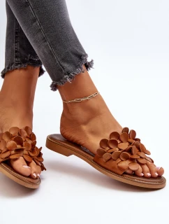 Zazoo 40381 Damskie Skórzane Klapki Na Płaskim Obcasie Brązowe