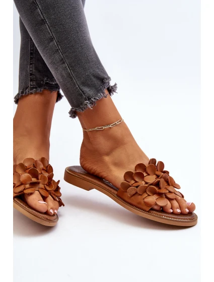 Zazoo 40381 Damskie Skórzane Klapki Na Płaskim Obcasie Brązowe