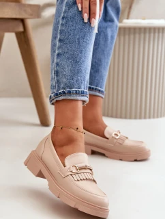 Mokasyny Damskie Z Ozdobą Eko Skórzane Beżowe Tialorae