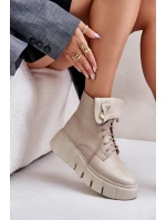 Zazoo 60511 Skórzane Botki Damskie Na Platformie Ocieplane Beżowe Zazoo 60511 Skórzane Botki Damskie Na Platformie Ocieplane Beżowe