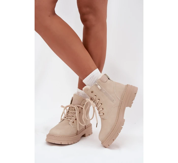 Trapery Damskie Ocieplane Futerkiem Na Zamek Jasnobeżowe Tharika