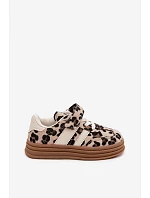 Dievčenské tenisky s leopardím vzorom na suchý zips Beige Satinia Dievčenské tenisky s leopardím vzorom na suchý zips Beige Satinia