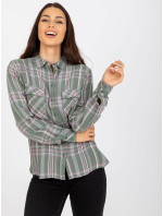 Dámska košeľa v khaki farbe s vreckami