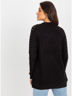 Čierny ažurový oversize sveter s okrúhlym výstrihom