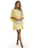 287-41 SOFIA Motýlie šaty so zaväzovaním v páse - pastelový citrón