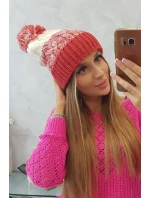 Dámska čiapka s brmbolcom Abigail K326 raspberry+ecru