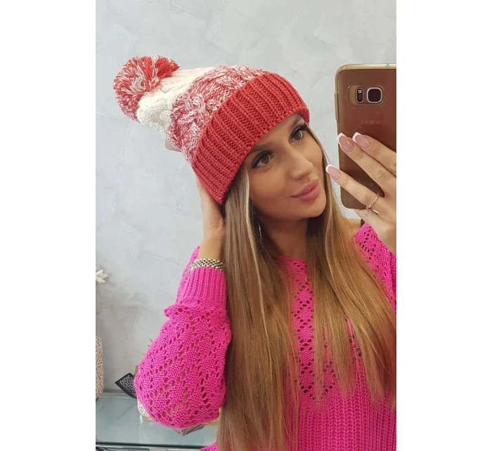 Dámska čiapka s brmbolcom Abigail K326 raspberry+ecru