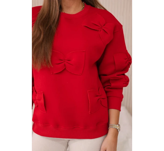 Zateplená mikina so šnúrkou na stiahnutie a ozdobnými mašľami Červená Zateplená mikina so šnúrkou na stiahnutie a ozdobnými mašľami Červená