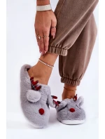 Damskie Świąteczne Futrzane Papcie Z Reniferem Szare Clarie