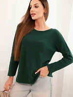 Dámsky viskózový sveter s dlhými rukávmi a okrúhlym výstrihom tmavozelenej farby
