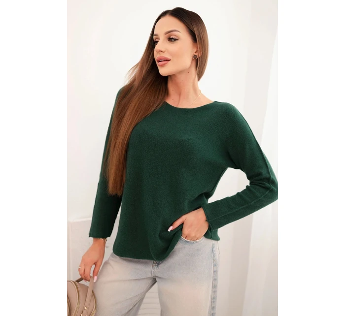 Dámský svetr z viskózy s dlouhým rukávem a kulatým výstřihem tmavě zelený