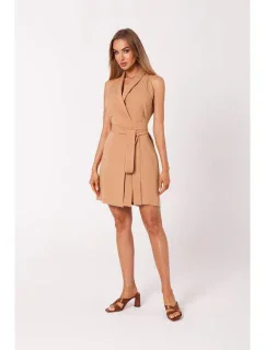 M747 Blejzrové šaty so zaväzovaním v páse - karamelové